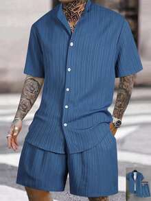 Men Shirt Co-Ords - Blue - View 2