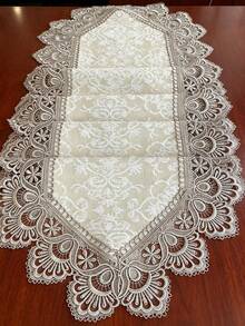 HXARTMIS 1 buah Taplak Meja Renda Jacquard Vintage, Taplak Meja Bordir Berongga Eropa, Taplak Meja Dekoratif Warna Beige, Cocok untuk Meja Makan, Pesta Pernikahan, Dekorasi Rumah - Krem - View 4