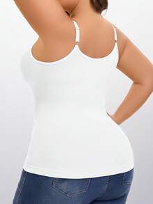 1pc Women Plus Size Solid Color Wireless Adjustable Strap Camisole Undershirt - White - View 2