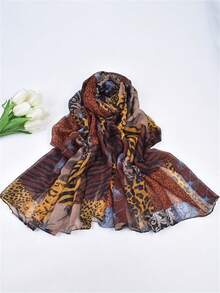 1pc Bali Voile Printed Scarf, New Vintage Versatile Soft Shawl, Sun Protection, Fashion Long Scarf - Multicolor - View 10