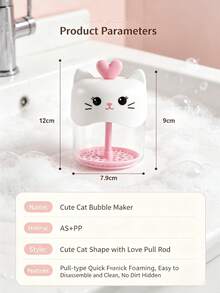 1pc Multicolor Cute Cat-Shaped Foaming Dispenser, Japanese Style AS-PP Plastic Round Pull-Type Foaming Dispenser With Heart-Shaped Pull Rod, Quick Dense Foam, Suitable For Facial Cleanser, Shampoo, Body Wash, Daily Bathroom Skincare Home Use - Multicolor - View 3