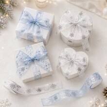 4 Rolls/1 Roll Winter Snowflake Chiffon Ribbon Silver Glitter Organza Satin Ribbon DIY Gift Wrapping Bows Christmas Tree Decoration - Multicolor - View 5