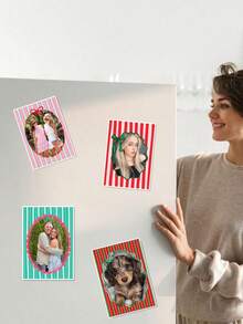 1/3/5PCS Custom Photo Fridge Magnet, Personalized Picture 6 Style Refrigerator Magnet With Bow Striped Frame, Customized Photo Magnets For Home Decor Gift,Christmas Keepsake Photo Magnet Gift For Friends Family,Holiday Gift For Family,Home Decor - Multi-color - View 11