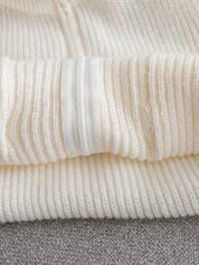 Girls' Casual Solid Color High Neck Pocket Knitted Cardigan Sweater Jacket, Long Sleeve, Suitable For Vacation, Leisure, Spring, Autumn, Winter - Apricot - View 6