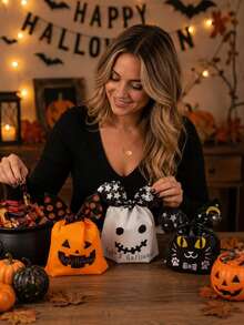 50 buah Kantong Permen Plastik Halloween, Kantong Hadiah Telinga Kelinci Selamat Halloween, Perlengkapan Pesta Halloween (Tidak Disarankan Untuk Menyimpan Permen Tanpa Pembungkus) - beraneka warna - View 3