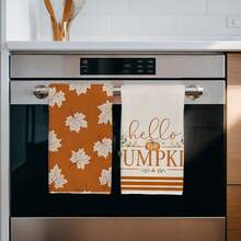 2 Buah Handuk Dapur, Motif Daun Maple Musim Gugur, Handuk Dapur Mikrofiber Persegi Panjang 40*60cm, Kain Lap Piring, Taplak Meja, Handuk Tangan, Dekorasi Dapur untuk Hari Thanksgiving, Dekorasi Rumah, Hadiah Pindah Rumah untuk Tetangga, Serbet Dapur dan Kain Lap Piring, Dekorasi Rumah, Hadiah - Coral Orange - View 6