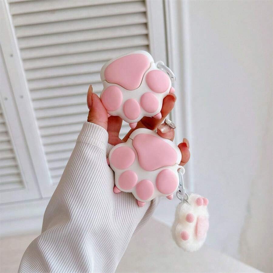Pink & White Cat Paw Earphone Case Compatible With AirPods 4/ 3/ Pro 1st Gen/2nd Gen/ 2/ Pro 4th Gen - Multicolor - View 1