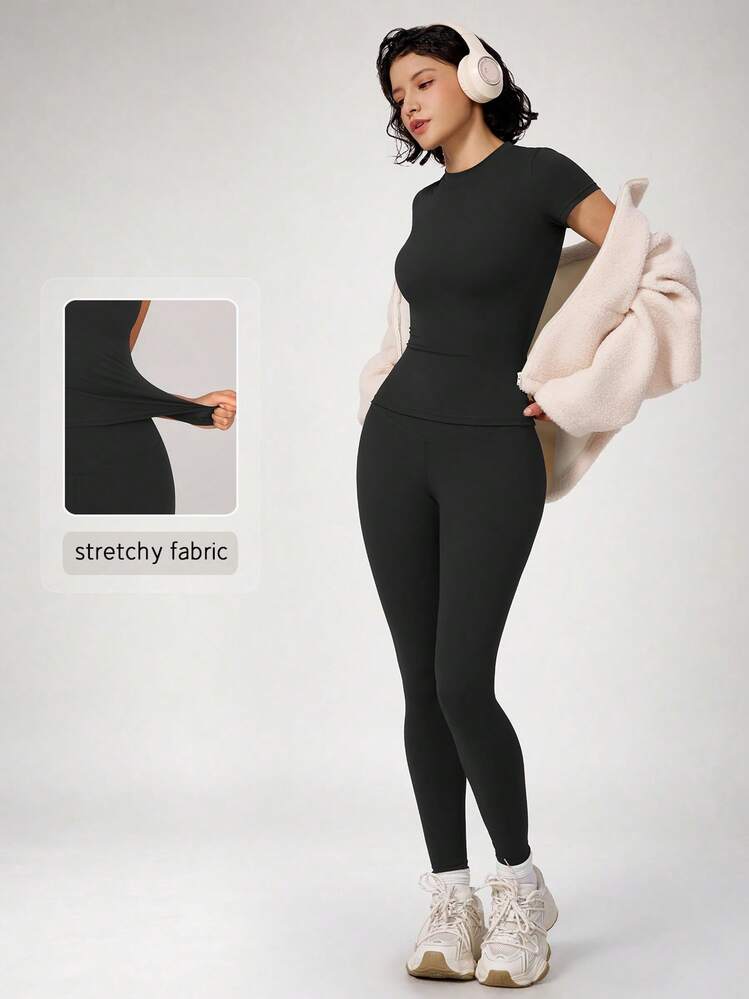 NcmRyu Women's Solid Color All-Match Versatile Casual Sportswear Set For Gym, Yoga, Running, Workout - Black - View 9