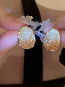 1 Pair Copper Alloy Gradient Champagne Rhinestone Oval Stud Earrings, Luxury Elegant Elegant Niche Design For Women - Oval - View 4