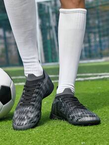 1 Pair Unisex Adult & Youth Student TF Short Stud Soccer Cleats For Competition And Training, Professional American Football Shoes For Outdoor Natural Grass And Soft Turf - Black - View 11