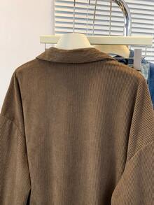 Women's Corduroy Jacket, Elegant Lapel, Casual Button Front, Solid Color, Machine Washable, Suitable For Spring And Autumn - Coffee - View 12