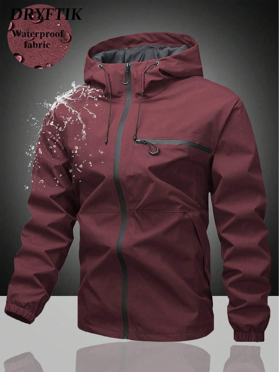 Men's Hooded Drawstring Soft Shell Windbreaker Jacket, Sports Casual With Front Large Pocket, Zipper Side Pockets, Suitable For Daily Wear, Versatile And Popular Jacket