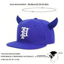 1pc Men's Horn Gothic Letter Embroidered Hip Hop Hat, Adjustable Sun Protection Casual Cap, Spring/Autumn - Blue - View 2