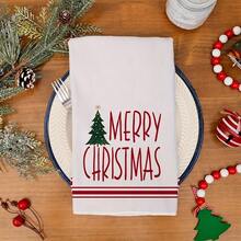 2pcs Minimalist Christmas Tree Kitchen Dish Towels, Merry Christmas Letter Print Napkins, Holiday Winter Home Decor Tea Towels - Red and White - View 7