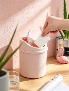 Mini Desktop Trash Can With Lid And Decorative Bow, Plastic Rotating Lid, Non-Electric Cylindrical Design, Suitable For Home, Office, Kitchen, Bedroom Vanity And Daily Use - Multi-color - View 7