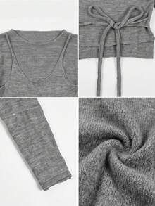 Niche Design Layered Tank Top 2 In 1 Knit Sweater Top Women's Autumn Slim Fit Soft Base Layer - Grey - View 8