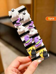 10/8pcs (No Cardboard) Cute Hair Ties For Teens, Fun Pumpkin, Ghost, Bat Cat Design, Halloween Girls Gift, Suitable For Back To School Season - Multicolor - View 9