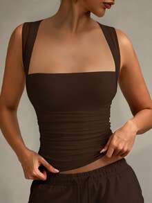 XLLAIS Fashion Turndown Collar White & Brown Casual Vacation Fitted Camisole, Suitable For All Seasons Summer - Dark Brown - View 7
