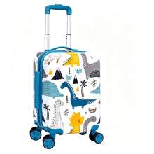 Cute Cartoon Dinosaur Volcano Jungle Print Kids Hard Shell Luggage, Spinner Wheels Trolley Suitcase, Kids Carry-On Travel Bag, Suitable For Vacation Use - White - View 8