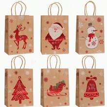 Christmas Gift Bag Set With Shiny Red And Gold Foil Kraft Paper, Includes Matching Red Packaging And Ribbon Bows, Holiday Party, New Year, Birthday And Other Festive Designs, Holiday Gift Bags, Holiday Illustrations, Satin Ribbon Bows, Christmas Accessories - Multicolor - View 5