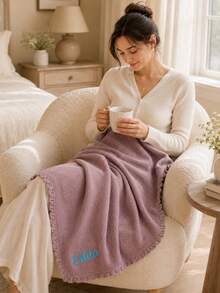 客製化刺繡姓名波浪邊針織披毯,沙發與臥室裝飾,適合居家閱讀與放鬆,聖誕禮物送給媽媽、爸爸與祖父母 - 彩色 - 查看 8