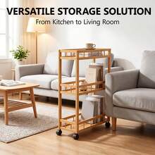 Bamboo Ultra-Thin Gap Storage Cart 3-Tier With Wheels Organizer Rack Suitable For Home Kitchen Bathroom - Camel - View 11
