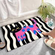 1pc Bathroom Anti-Slip Mat, Soft Faux Cashmere Material Floor Mat, Personalized Striped Polka Dot Cat Pattern Faux Cashmere Rug, Kitchen Anti-Slip, Bathroom Anti-Slip, Entrance Doorway Use, Bedroom Doorway Suitable, Multi-Scenario Use Anti-Slip Mat, Room Decoration, Holiday Gift - Multicolor - View 7