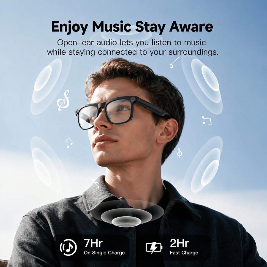 AI Smart Audio Glasses, Open-Ear Stereo, Supports Wireless Calls, Music Playback And Voice Assistant, Lightweight TR90 Frame, Unisex, Perfect For Driving, Travel, Work, Sports And Daily Use, Ideal Gift For Birthdays And Holidays - View 1