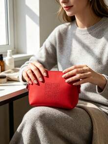 Givenchy Red Faux‑Leather Cosmetic Pouch With Stitched 4‑G Logo, Portable And Durable, Travel‑Friendly Makeup Storage Bag, For Personal Use And Gift Giving, GIVENCHY‑GIFT‑26 - Red - View 8