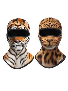 1-3pcs Realistic Animal Print Balaclava Face Mask, Tiger Leopard Lion Leopard Pattern Full Head Cover, 3D Animal Graphic Full Face Mask, Creative Beast Design Balaclava, Breathable Helmet Liner, Suitable For Motorcycle Riding And Outdoor Sports - Multicolor - View 12