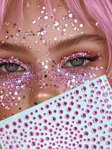 1pc Mixed Size Pink Crystal Round Rhinestones, Y2K Face Jewels, Suitable For Face Makeup, Electronic Music Festival, Music Festival, Cosplay, Party, Holiday And Other Occasions - Multicolor - View 1