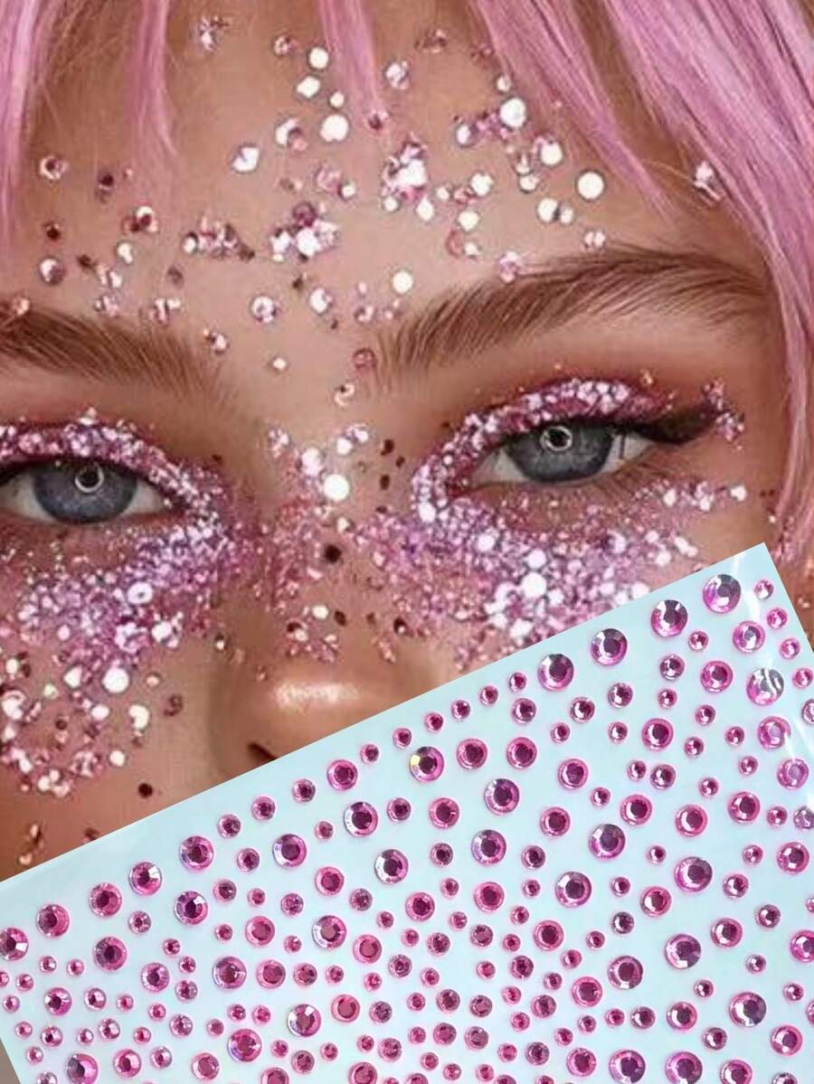 1pc Mixed Size Pink Crystal Round Rhinestones, Y2K Face Jewels, Suitable For Face Makeup, Electronic Music Festival, Music Festival, Cosplay, Party, Holiday And Other Occasions - Multicolor - View 1