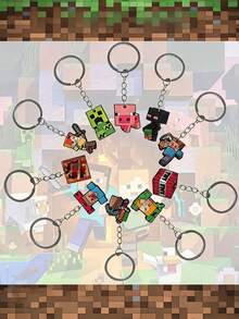 100pcs/Random 1pc Pixel Battle Pixel Grid Theme Birthday Party Gift Soft Rubber Keychain, Character Keychain, Suitable For Backpack Decoration, Car Pendant, Backpack Charm, Perfect Gift For Birthday, Holiday, Halloween, Christmas, Anniversary Party - Multicolor - View 3
