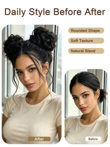 2 Packs Messy Curly Synthetic Hair Bun Scrunchies, 6 Inch Elastic Fake Donut Hair Rings, Fluffy Voluminous Hair Pieces For Women, Quick Double Buns Look For Daily Halloween Party - Multicolor - View 5