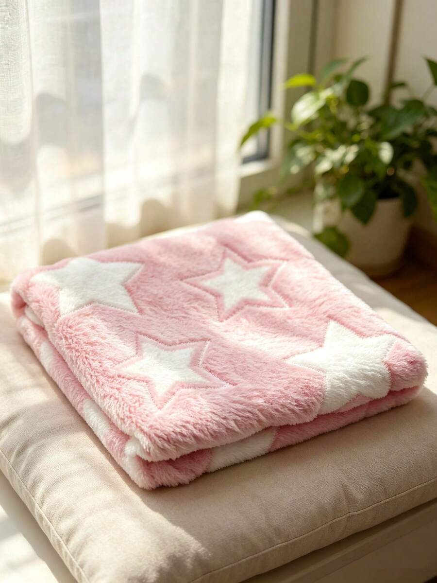 Pet Blanket For Small And Medium Dogs, Also Suitable For Various Small Animals And Cats, Washable, Soft Flannel Fabric, Five-Point Star Embroidery, Lightweight And Breathable, Suitable For All Seasons, Can Be Used As Dog Bed And Dog Mat - 1 Pink (M) - View 1
