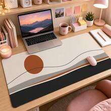 4pcs Minimalist Abstract Desk Mat, 4 Styles Available, Modern Ink Flow, Sage Arch, Sunset Line And Geometric Pattern Large Extended Mouse Pad, Non-Slip Rubber Base, Stitched Edge Keyboard Mat For Office, Home, Study, Computer Desk Decor - View 8