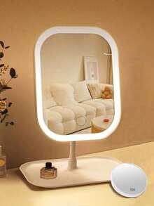 1pc LED Lighted Makeup Mirror, 3 Color Modes, Smart Touch Control Desktop Vanity Mirror, 360° Rotating, With Storage Tray, Portable Travel Makeup Mirror, Rechargeable Foldable Detachable Vanity Mirror, Desktop Makeup Mirror Replacement, Women's Gift - Star - View 9