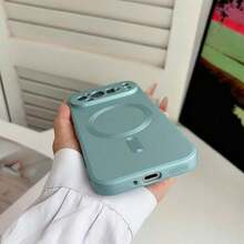 بطانية هاتف مغناطيسي مطلي بالكهرباء شامل اللون الصلب عالي الجودة مناسب ل- 11 Pro XL 7A 8 9 10 Pro XL مع وظيفة الشحن اللاسلكي. ل- Galaxy Z FLIP3 4 5 6 7 ،مصنوع من مادة TPU الناعمة، أنيق وجميل - أزرق حاد بعيد - مشاهدة 5