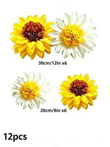 6pcs Daisy Paper Pompom Decorations, White & Yellow Flower Hanging Decor Suitable For Birthday, Wedding, Party, Classroom - Multicolor - View 15