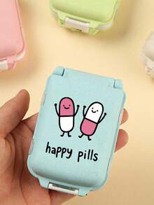 8格便攜式多層藥盒，印有「Happy Pills」文字，旅行防潮收納盒，可重複使用藥丸整理盒，適合男女使用，每日藥物計畫袋，旅行醫療包，便攜急救包，居家、旅行、宿舍必備配件，適用於維生素、藥物和營養補充品，戶外、辦公室、學校必備 - 彩色 - 查看 8