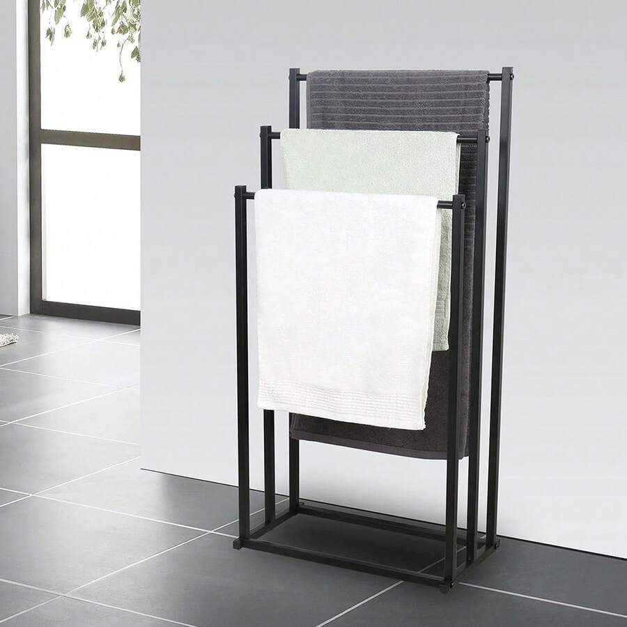 Black/White 3 Tier Free Standing Towel Rail Stand Unit Rack Storage Bathroom - RMC0340-b - View 1