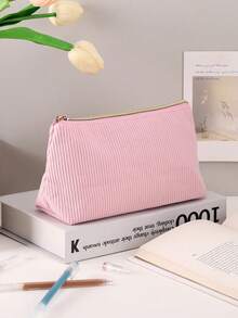 Corduroy Pencil Case, Minimalist Solid Color, Durable, Large Capacity, Essential For Students To Store Stationery. - Random Color - View 11