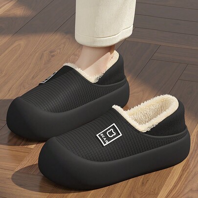 MAOLI Water-Resistant Upper Women's Lightweight Warm Winter Shoes With Thick Fleece Lining, Outdoor Sport Style Colorblock Patchwork Casual Daily Print Letter Bear Cartoon Pattern Flat Soft Elastic Wear-Resistant Non-Slip Couple Thick Clog Shoes Men's Fashion Durable Breathable Slippers