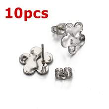 10pcs Elegant Fashion Stainless Steel Embossed Flower Stud Earrings With Holes For DIY Jewelry Making Women Pendant Earring Accessories - Earrings - View 8