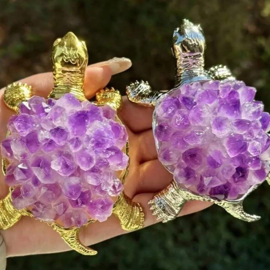 1pc Crystal Turtle Made Of Crushed Stones – An Ideal Decorative Stone For The Home, A Tabletop Ornament, And A Gift For Family And Friends. - Multicolor - View 1