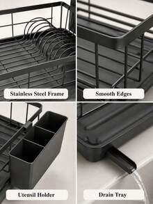 Large Capacity Dish Drying Rack With Auto Drainboard, Kitchen Counter Dish Drainer Organizer For Dishes, Bowls, Cups, Space Saving Sink Storage Rack - Multicolor - View 10