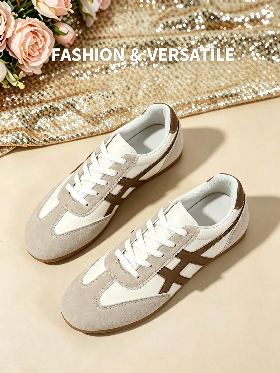 Women's Round Toe Patchwork German Training Shoes Flat Lace-Up Casual Sneakers Retro College Style Spring Autumn Daily Wear Sports Shoes - White Card Color - View 1