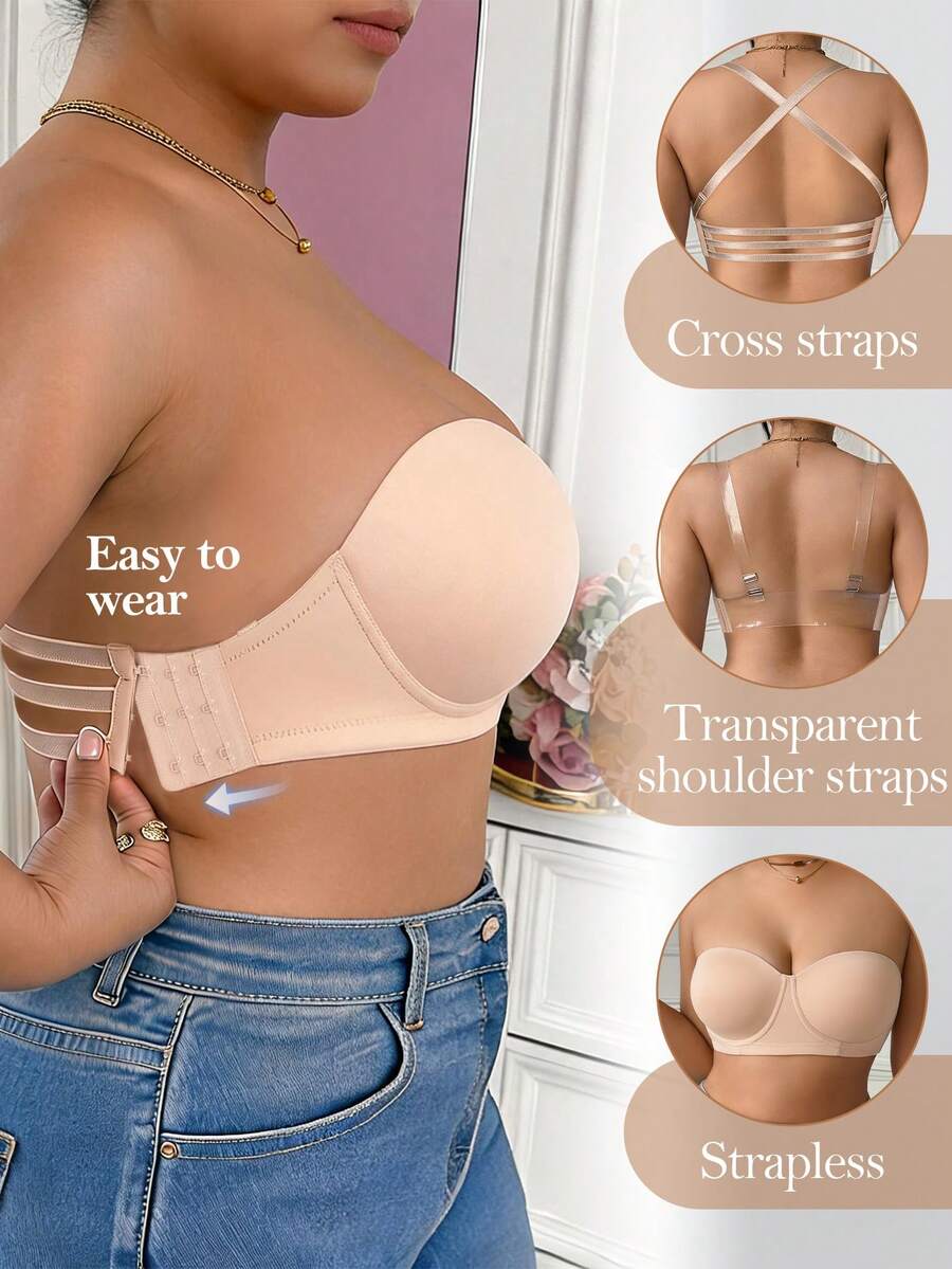 Women's Plus Size Strapless Multiway Bra - Comfortable, Breathable, Detachable Straps, Underwire Support & Beautiful Back Design - Beige - View 1