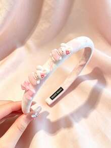 1pc Cute Rabbit Flower & Strawberry Decor Fabric Headband, Sweet Women Hair Hoop - Multicolor - View 8