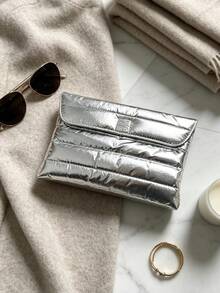 Givenchy Silver Puffy Envelope‑Style Cosmetic Pouch With Metal 4‑G Logo, Portable And Durable, Travel‑Friendly Makeup Storage Bag, For Personal Use And Gift Giving, GIVENCHY‑GIFT‑29 - Silver - View 3